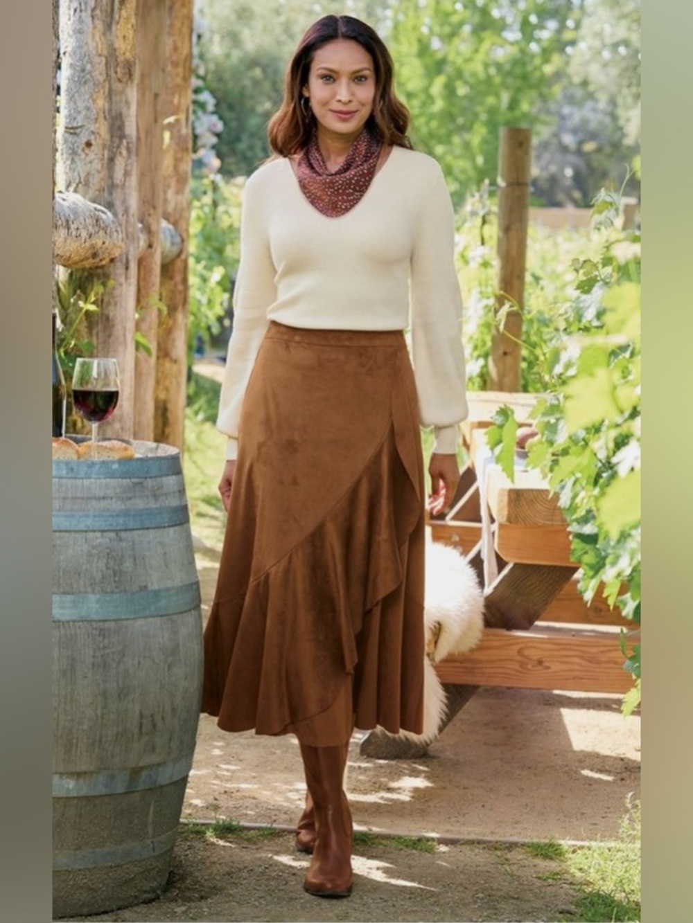 Soft Surroundings Brown Tiered Faux Suede Skirt size 1X